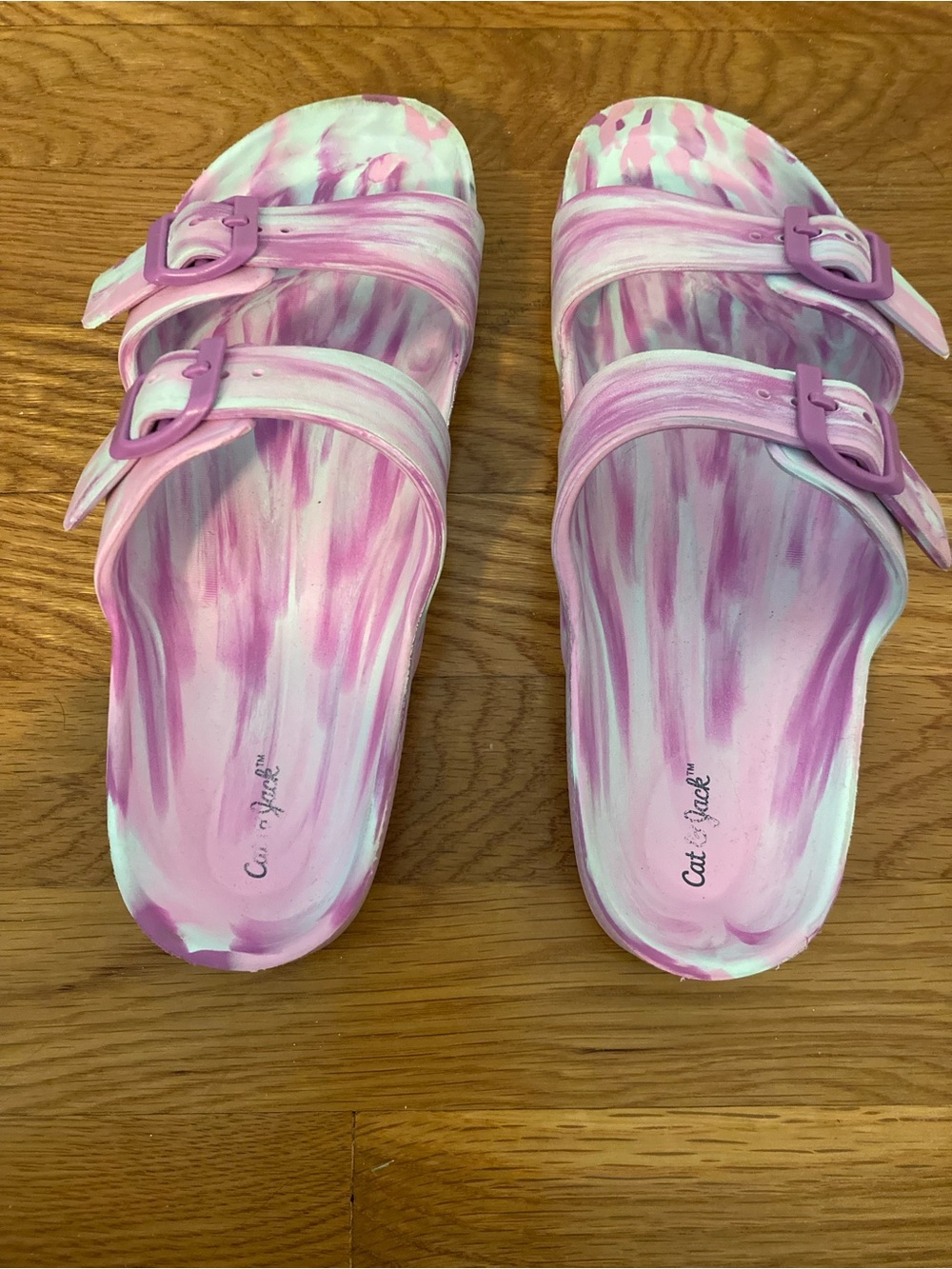 Cat & Jack Pink Brushstroke Double-Buckle Slide Sandals